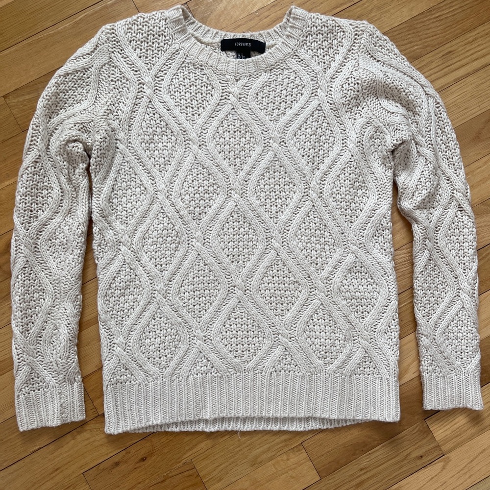 Small Cable Knit Beige Sweater - Forever 21